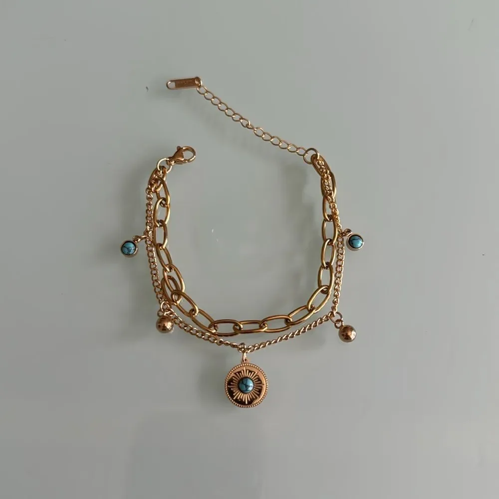 Gold and Turquoise Charm Bracelet A1423